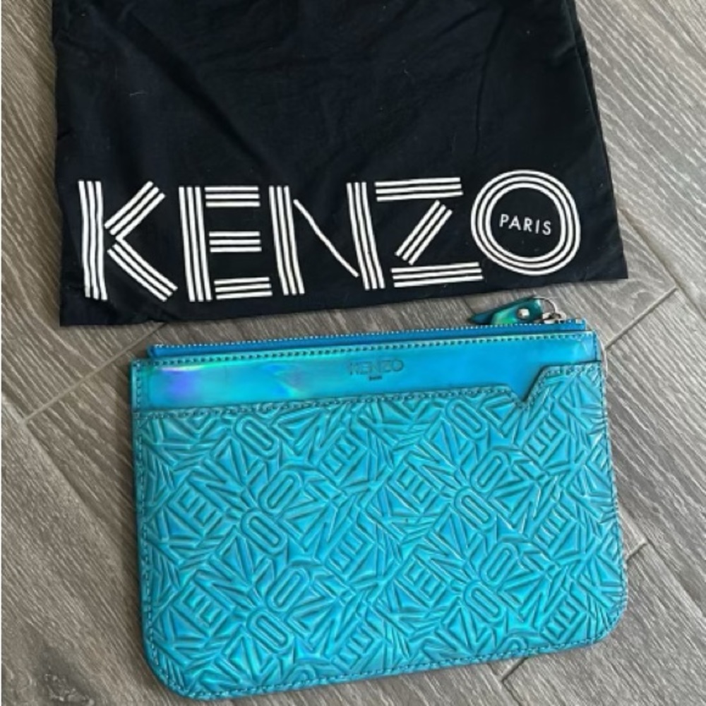 Metallic iridescent blue pouch